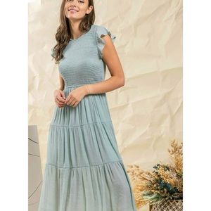 By the River Smocked Tiered Bohemian Midi Dress Size Medium